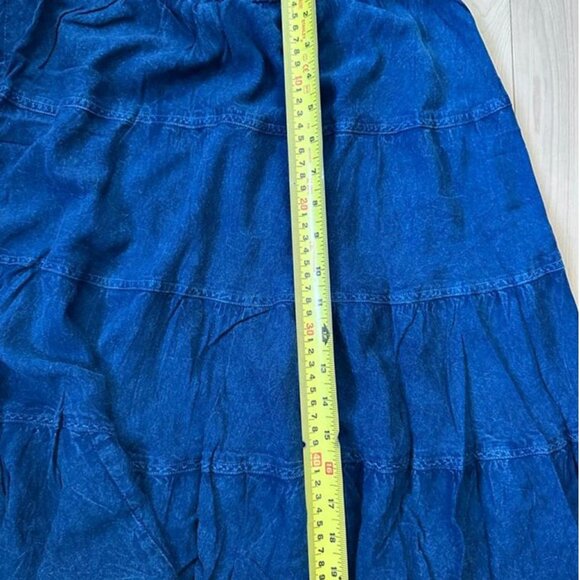 Flowy tiered midi skirt with a denim-print look in lightweight rayon - Picture 5 of 7